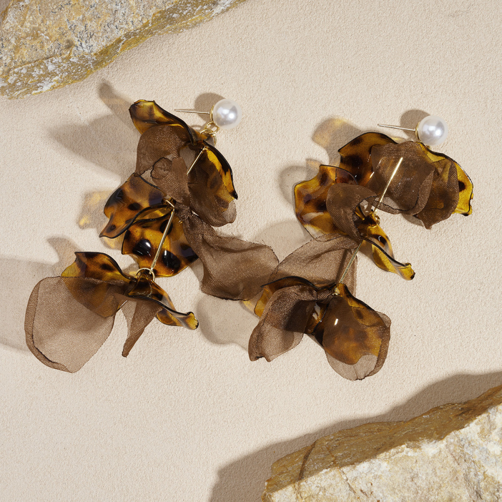 1 Paire De Boucles D'Oreilles Pendantes En Tissu À Fleurs Léopard Rétro h5Image5