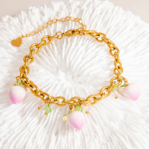 Bracelets À Breloques Sweet Peach En Acier Inoxydable Étanche Couleur Or h5 Image5