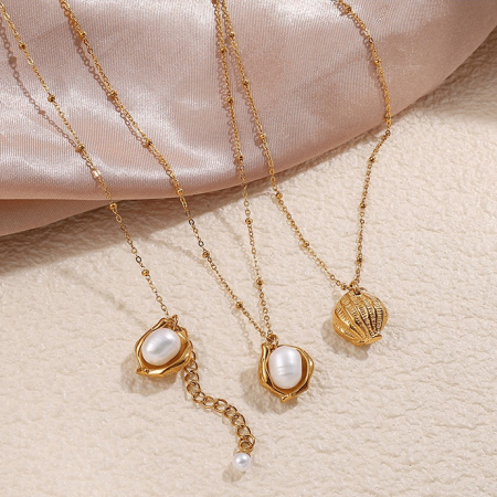 Collier pendentif perle couleur or en acier inoxydable étanche (1 pièce) 2