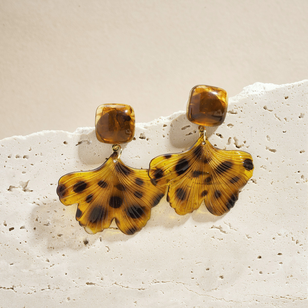 1 Paire De Boucles D'Oreilles Pendantes Rétro En Acrylique Motif Feuille De Léopard Image4