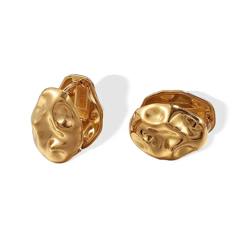 Boucles D'Oreilles Clous Géométriques En Acier Titane Doré 