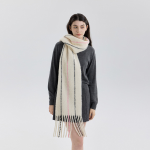 Écharpe D'Hiver À Pompons En Laine Et Polyester, 1 Pièce, À Blocs De Couleurs h5 Image3