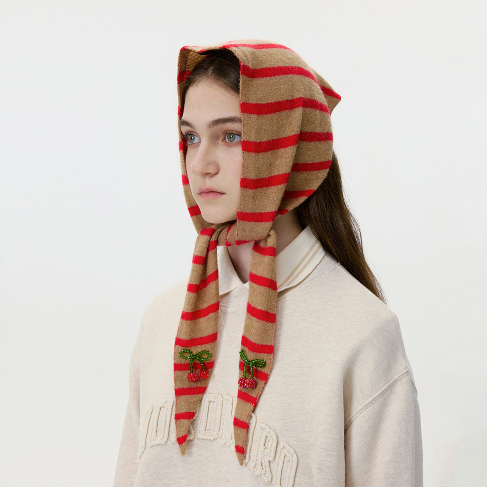Bandana Tricoté À Rayures Colorées Avec Cerises Perlées h5Image3