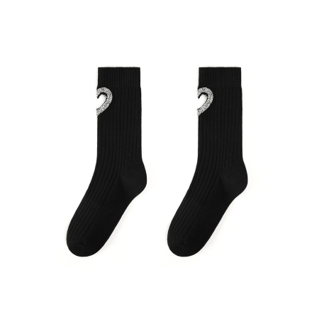 Chaussettes légères et luxueuses en pur coton tricoté avec cœur creux et strass pour femme