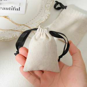 1 Sac À Bijoux À Cordon De Serrage En Coton Et Lin De Couleur Unie h5 Image4