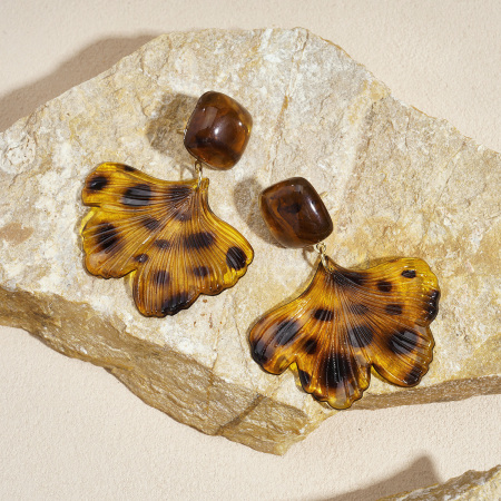 1 paire de boucles d'oreilles pendantes rétro en acrylique motif feuille de léopard 2
