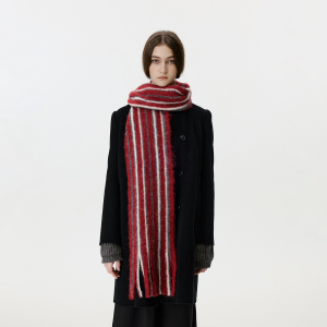 Écharpe D'Hiver Striée À Pompons En Laine Et Polyester, 1 Pièce, À Blocs De Couleurs h5 Image9