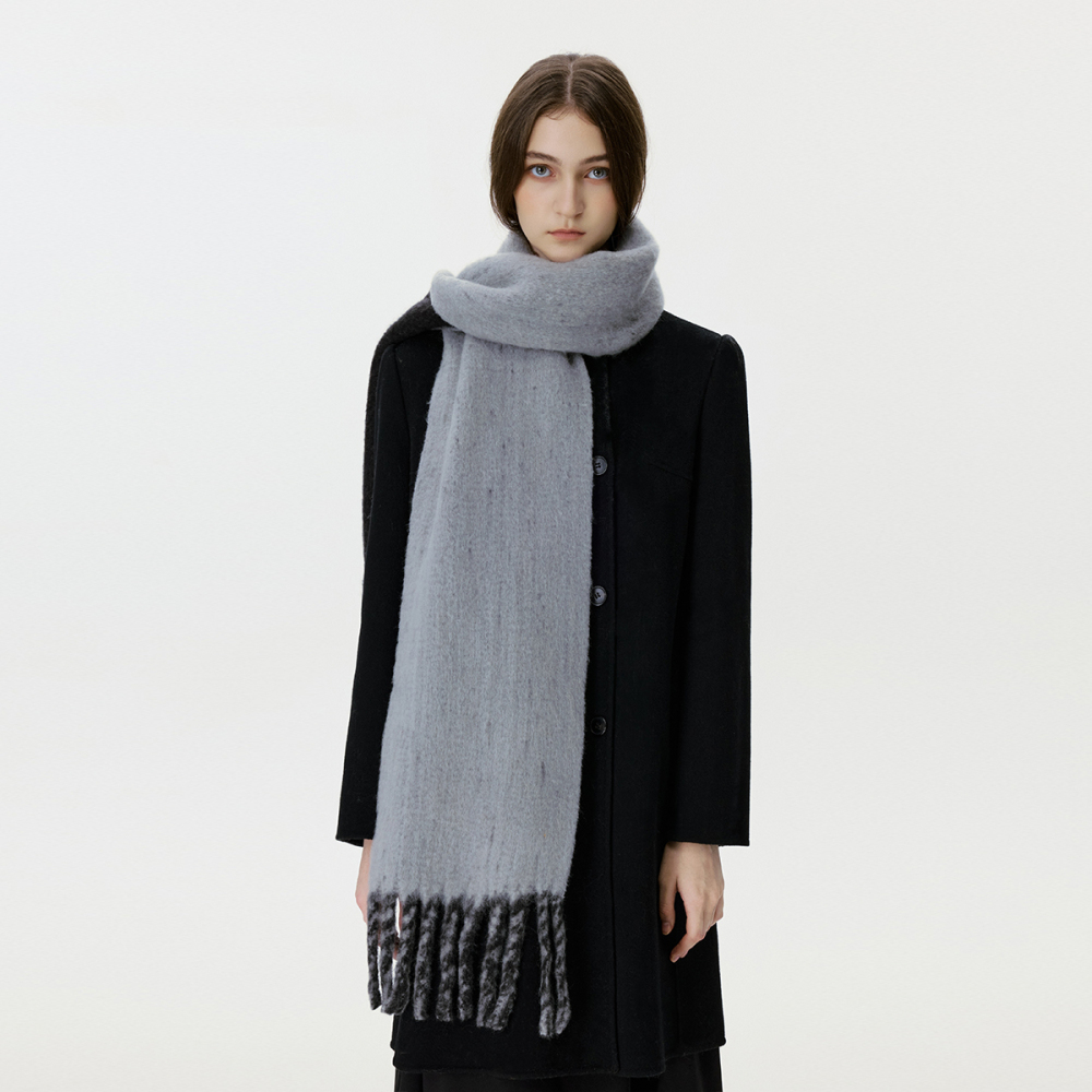 Écharpe D'Hiver À Pompons En Laine Et Polyester, 1 Pièce, À Blocs De Couleurs Image2