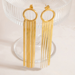 Boucles D'Oreilles Pendantes Élégantes À Pompon En Acier Inoxydable Étanche Couleur Or h5 Image4