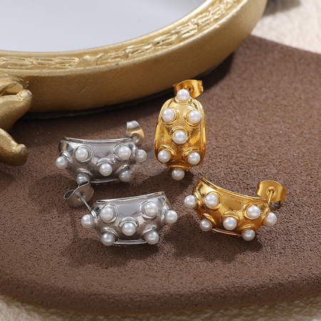 1 paire de boucles d'oreilles pendantes en perles couleur or 2