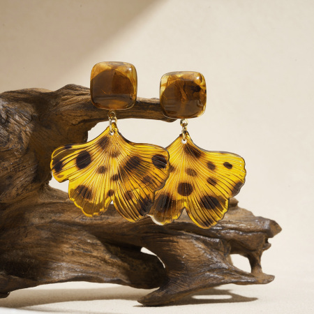1 paire de boucles d'oreilles pendantes rétro en acrylique motif feuille de léopard