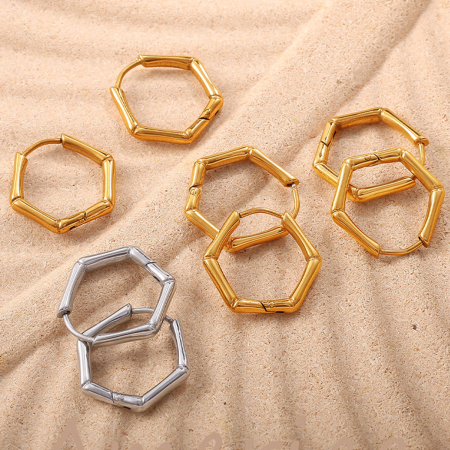 1 paire de boucles d'oreilles créoles en acier inoxydable de forme irrégulière, étanches, couleur or 2
