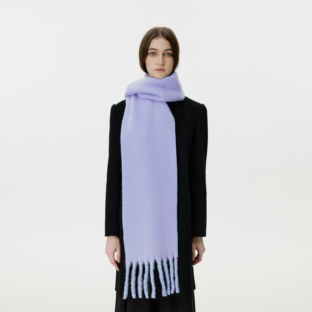 Écharpe D'Hiver À Pompons En Laine Et Polyester, 1 Pièce, À Blocs De Couleurs 