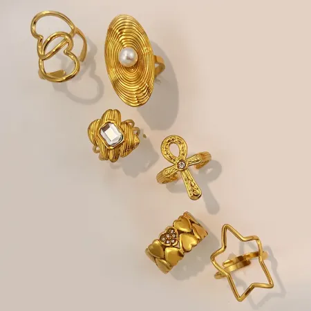 Bague pendentif croix et cœur en acier inoxydable étanche couleur or avec zircon. 2