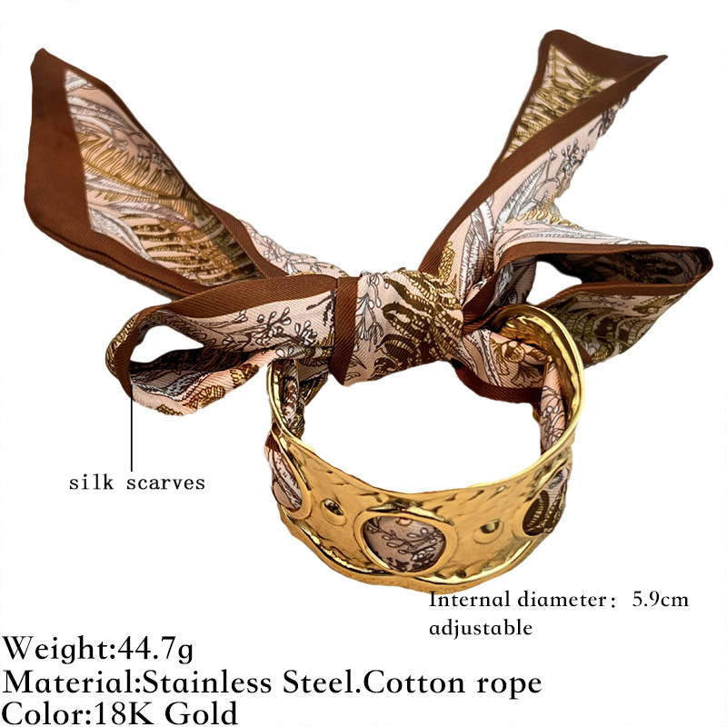 Bracelet Manchette Classique En Acier Inoxydable Imperméable Avec Foulard En Soie (1 Pièce).