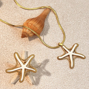 Collier Pendentif Étoile De Mer En Acier Inoxydable Étanche Couleur Or (1 Pièce) h5 Image2