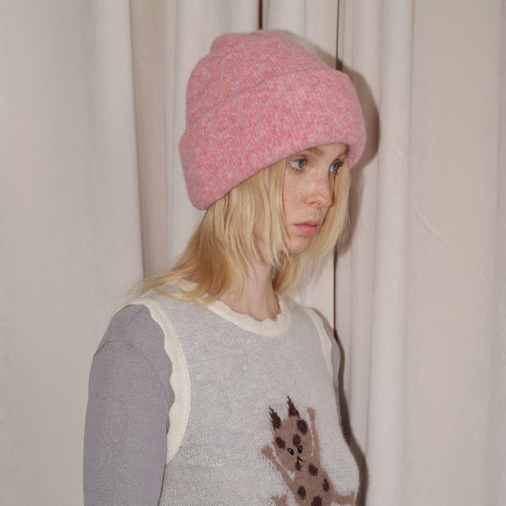 Bonnet Tricoté En Laine Mélangée De Couleur Unie, 1 Pièce Image4