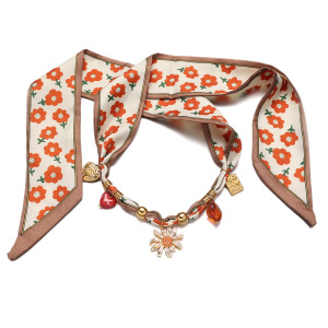 Collier Pendentif En Tissu Doré, En Acier Inoxydable, Étanche, Avec Fleur (1 Pièce). h5 Image5