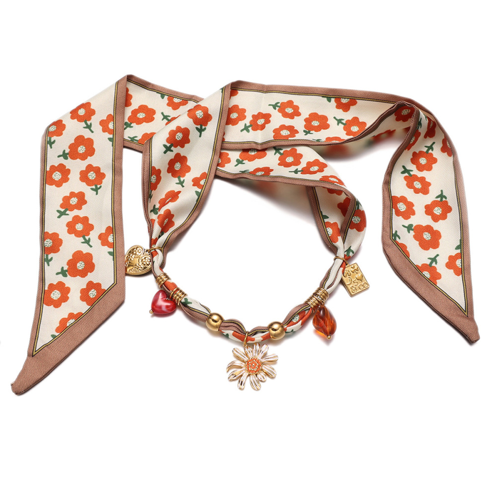 Collier Pendentif En Tissu Doré, En Acier Inoxydable, Étanche, Avec Fleur (1 Pièce). Image5