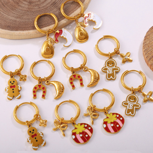 1 Paire De Boucles D'Oreilles Pendantes De Noël En Acier Inoxydable Étanche, Couleur Or h5 Image2