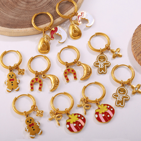 1 paire de boucles d'oreilles pendantes de Noël en acier inoxydable étanche, couleur or 2