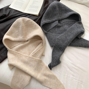Poncho À Capuche En Maille (1 Pièce) - Cape Châle Unie h5 Image2