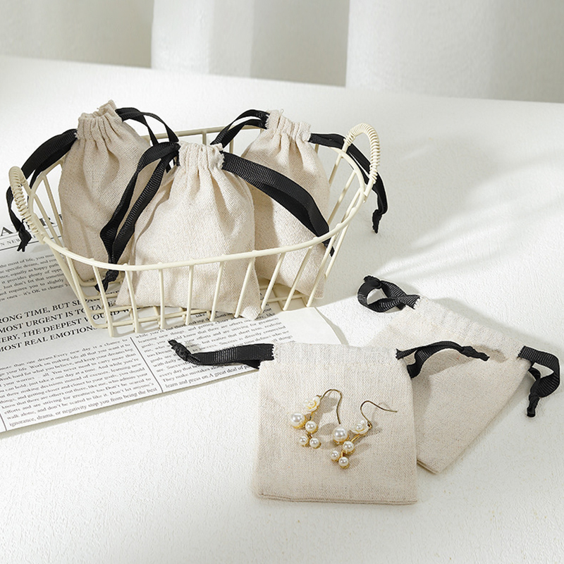 1 Sac À Bijoux À Cordon De Serrage En Coton Et Lin De Couleur Unie Image2