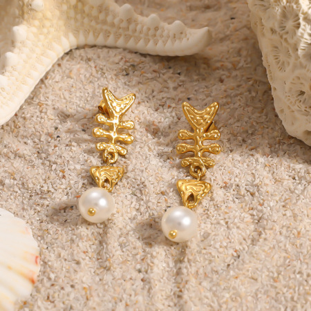 Boucles d'oreilles pendantes pour femme, style romantique, en acier inoxydable, couleur or, motif poisson mignon.