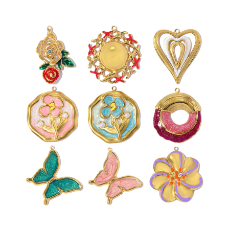 Pendentif romantique en forme de cœur et de fleur, à faire soi-même, en acier inoxydable étanche, couleur or, pour femme