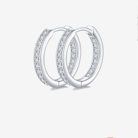 Boucles d'oreilles pour femmes en moissanite plaquée platine S925, style cercle simple et élégant.
