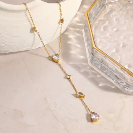 Colliers pendentifs pour femmes, série luxueuse, élégants, en forme de goutte, en acier inoxydable étanche, couleur or, avec zircon.