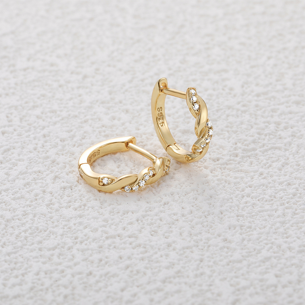 Boucles D'Oreilles Pour Femmes En Moissanite S925 Couleur Or, Élégantes Et Torsadées, Collection Classique h5Image2