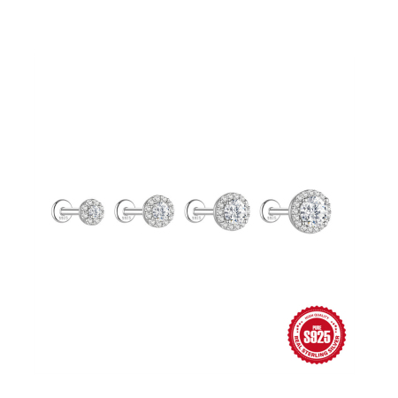 Boucles d'oreilles élégantes en moissanite, plaquées platine et serties sur de l'argent sterling 925.