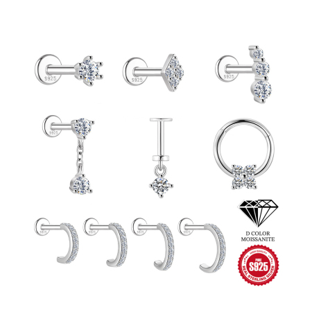 Boucles d'oreilles pour femme en argent sterling 925 plaqué platine, forme simple et irrégulière, serties de moissanite.