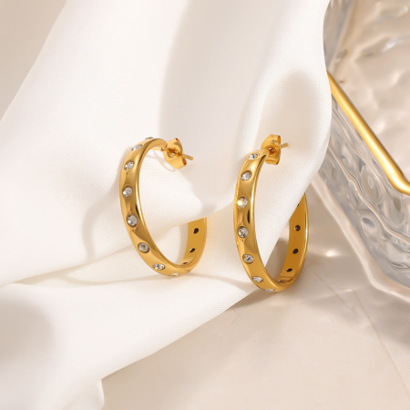 Boucles d'oreilles créoles pour femmes, style décontracté, en acier inoxydable, couleur or, collection Simple Series.