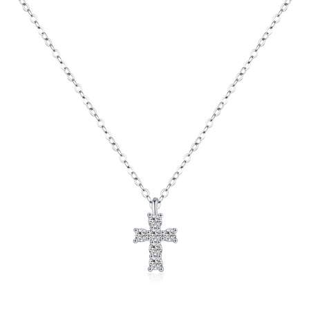 Colliers en moissanite pour femmes, collection Luxurious Series Simple Cross, plaqués rhodium S925