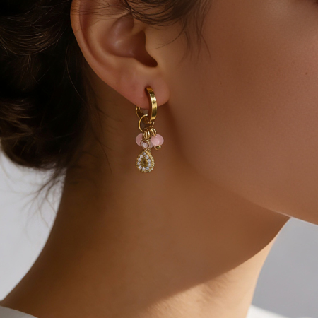 Boucles d'oreilles pendantes pour femme, en acier inoxydable doré, étanches et ornées de zircon.