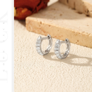Boucles D'Oreilles Pour Femmes En Moissanite, Plaquées Rhodium, Série Simple Elegant Circle, En Argent Sterling 925. h5 Image5