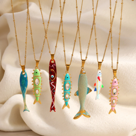 Colliers Pendentifs Romantiques Pour Femmes, En Acier Inoxydable, Couleur Or, Avec Pendentif Poisson Mignon En Forme De Chaîne.