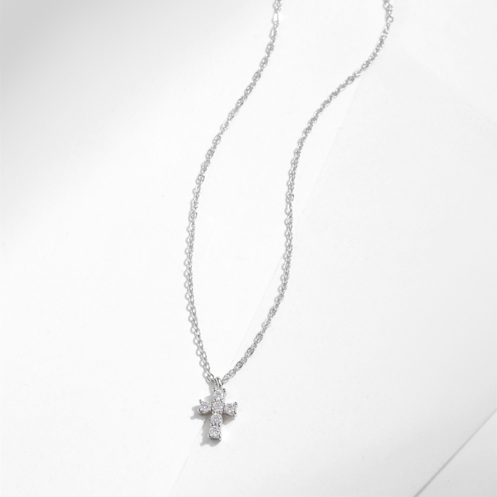 Colliers En Moissanite Pour Femmes, Collection Luxurious Series Simple Cross, Plaqués Rhodium S925 Image4
