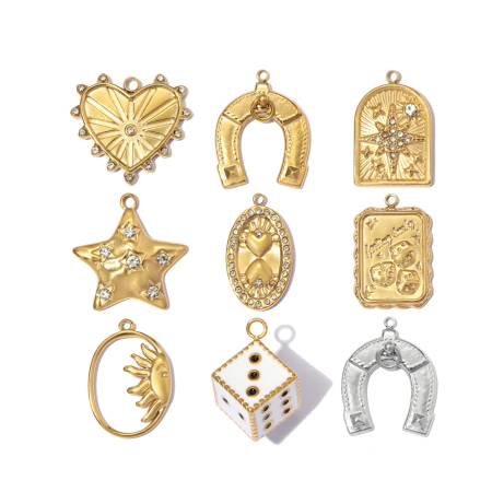 Pendentifs simples à faire soi-même pour femmes, en acier inoxydable étanche, couleur or, en forme de cœur, d'étoile, de rectangle ou de fer à cheval