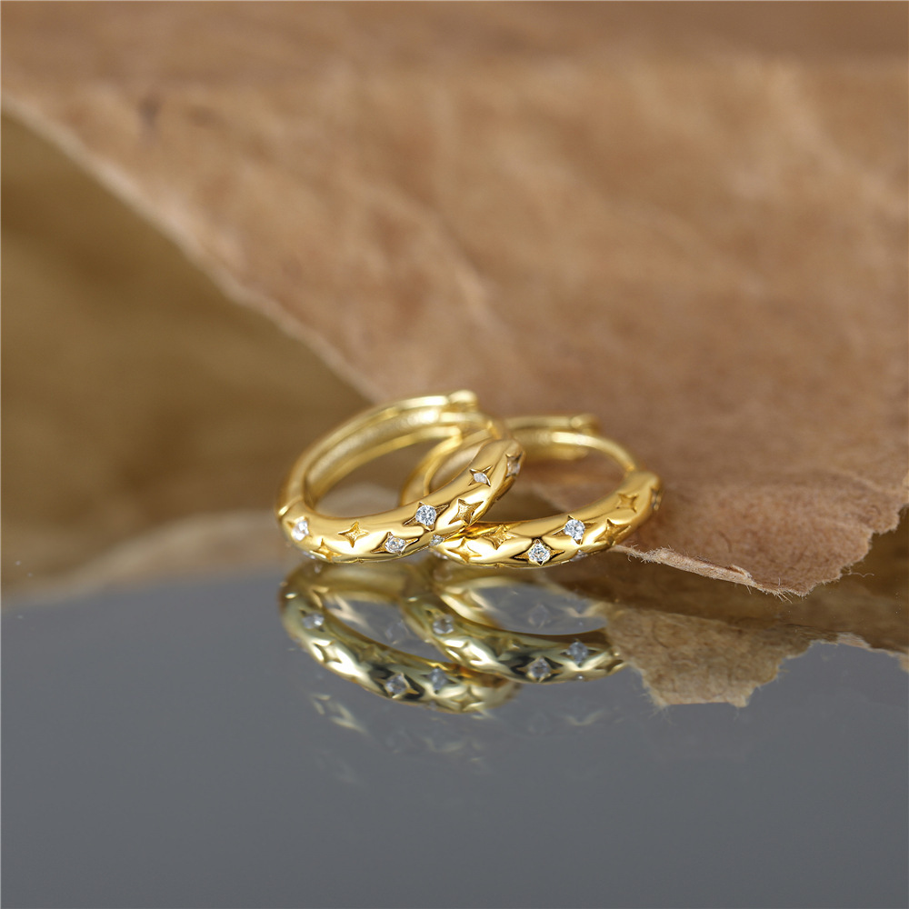 Boucles D'Oreilles Pour Femmes En Argent Sterling 925, Couleur Or, Serties De Zircon Et Ornées D'Un Cercle Classique Luxueux h5Image4