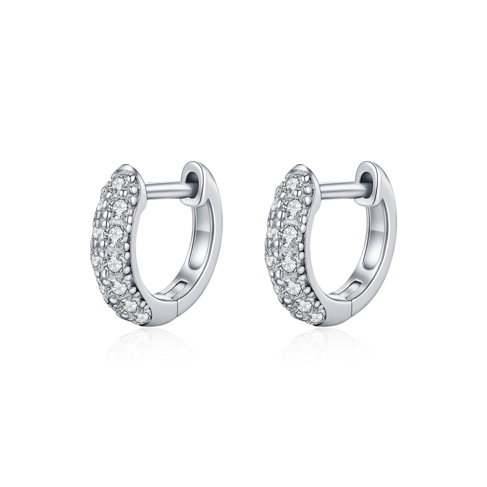 Boucles D'Oreilles Pour Femmes En Moissanite, Plaquées Rhodium, Série Simple Elegant Circle, En Argent Sterling 925.