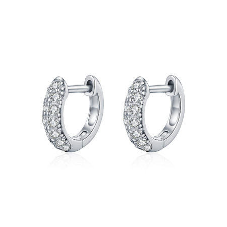 Boucles d'oreilles pour femmes en moissanite, plaquées rhodium, série Simple Elegant Circle, en argent sterling 925.