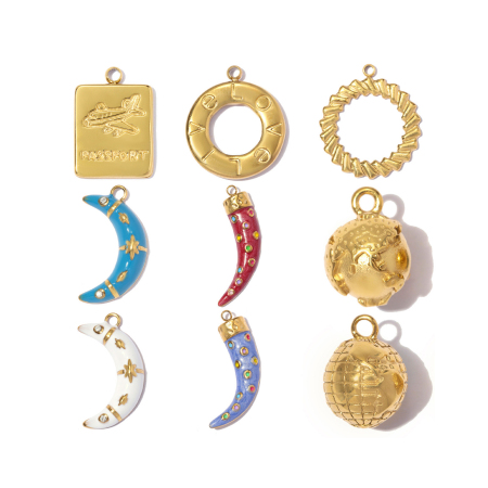 Pendentifs pour femmes de la série luxueuse DIY Chili Moon en acier inoxydable étanche couleur or