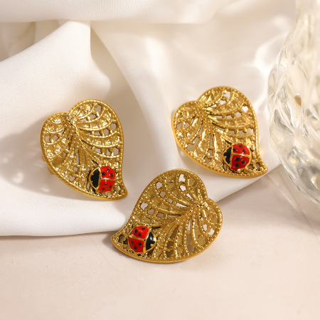 Boucles d'oreilles puces pour femmes, collection classique, motif feuille d'animal, en acier inoxydable étanche, couleur or