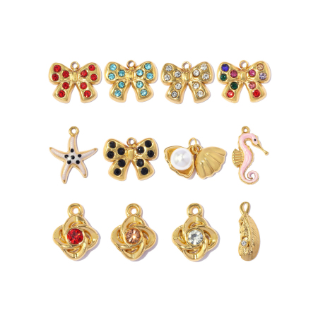 Pendentifs pour femmes en acier inoxydable étanches, motif nœud papillon fleuri, collection romantique