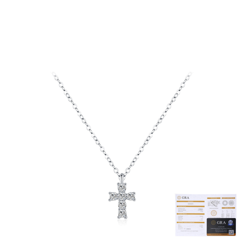 Colliers En Moissanite Pour Femmes, Collection Luxurious Series Simple Cross, Plaqués Rhodium S925 