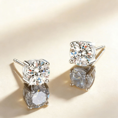 Boucles d'oreilles pour femme en moissanite argentée S925, forme géométrique classique, collection Luxious Series.