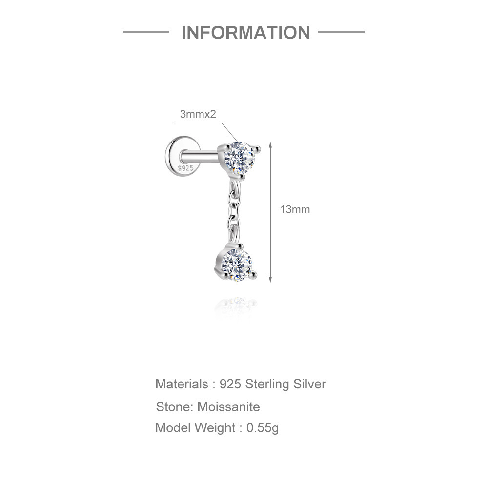 Boucles D'Oreilles Pour Femme En Argent Sterling 925 Plaqué Platine, Forme Simple Et Irrégulière, Serties De Moissanite. h5Image4